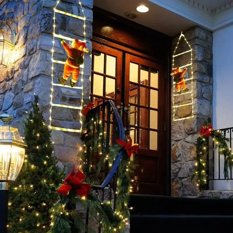 Christmas Ladder Lights Santa Claus Climbing Stairs Christmas Holiday Parties Window Decoration Indoor Outdoor LED String Lights