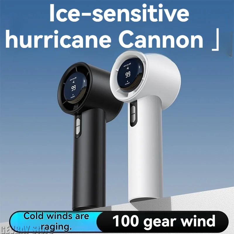 USB Rechargeable Mini Handheld Strong Wind Quiet Small Fan with 100 Speed Levels 3000mAh Battery, Cooling with Ice Pack Function