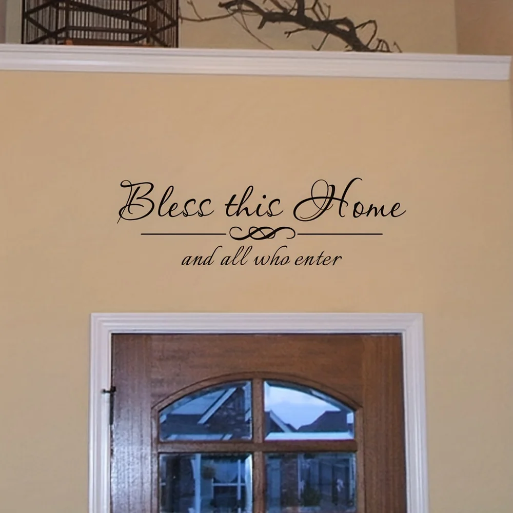 Bless This Home And All Who Enter － Letters Decals Wall Quote  Blessed Stickers Christian Room Decor