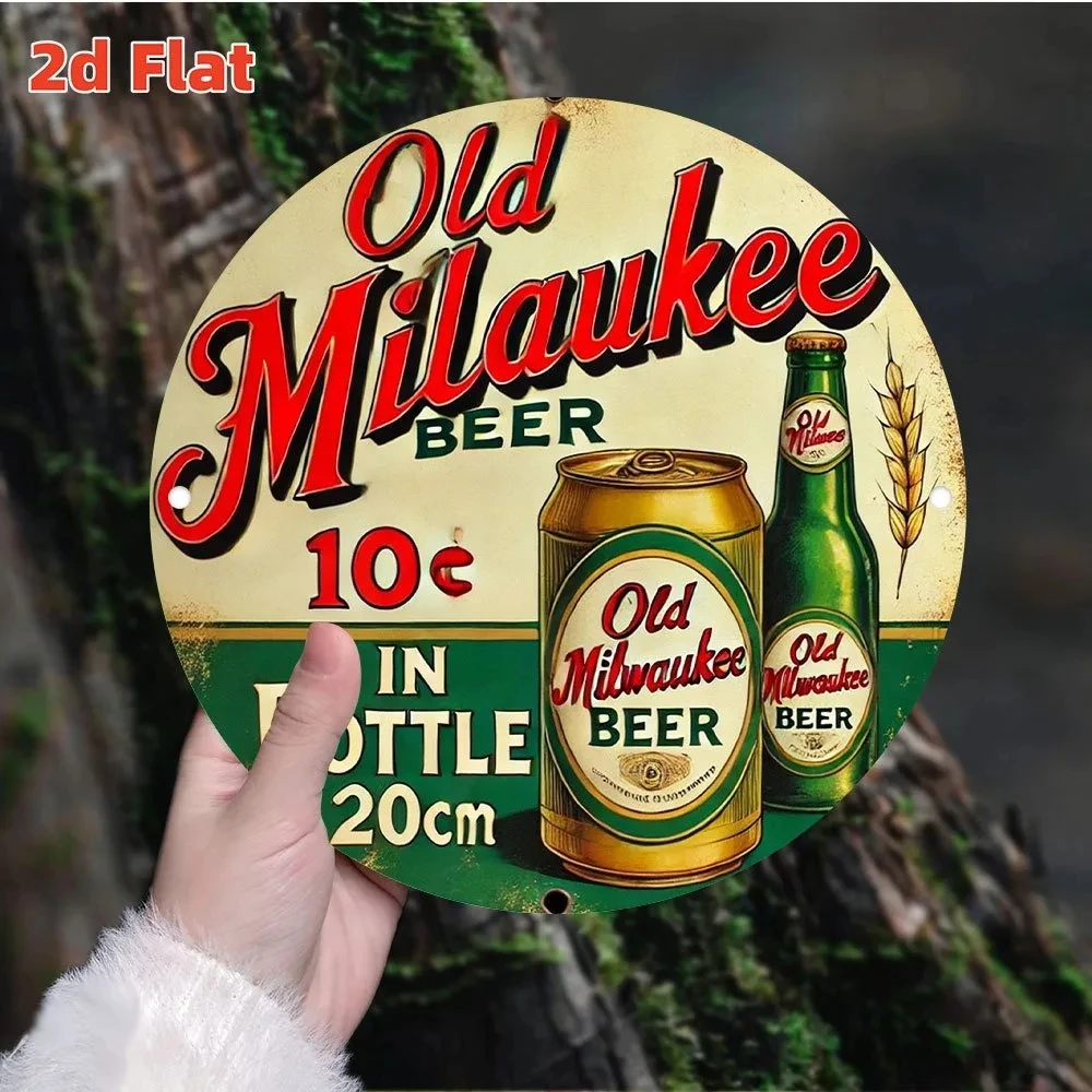 Vintage Milwaukee Beer Metal Sign 7.8inch Round Aluminum Wall Decor for Home Bar Garage, Gift for Beer Lovers