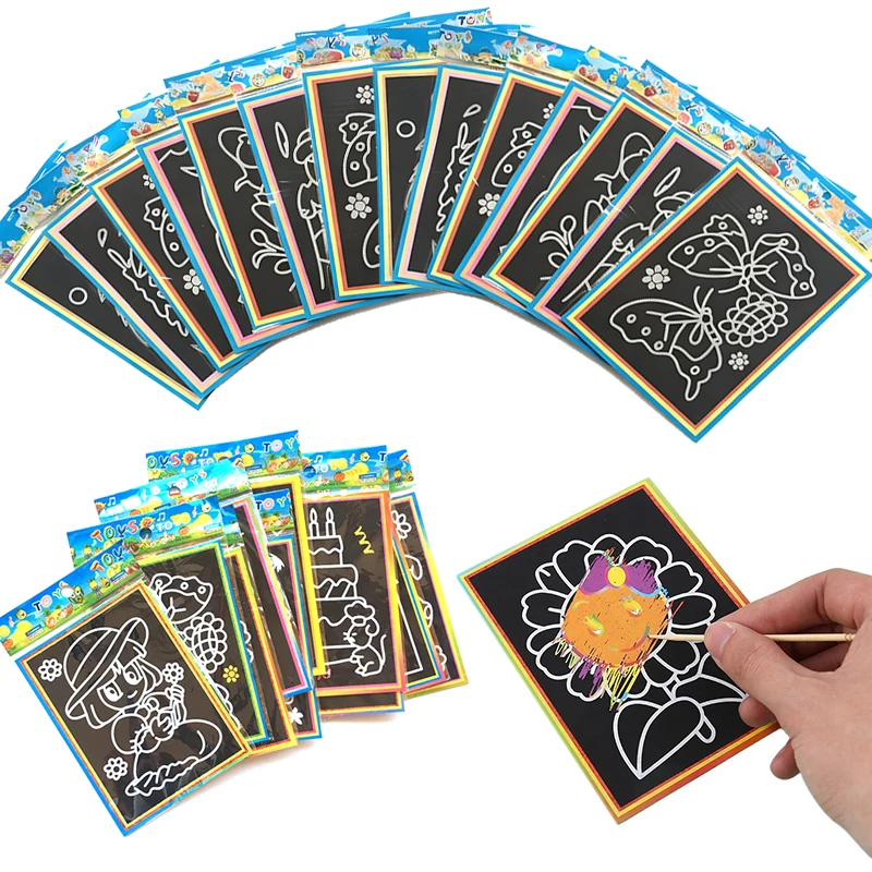 10 Vellen/Pack Kras Schilderpapier Veelkleurige Tekenspeelgoed Jongen/Meisje/Gemengde Stijl Leuke Cartoon Patronen Graffiti levert ZYF