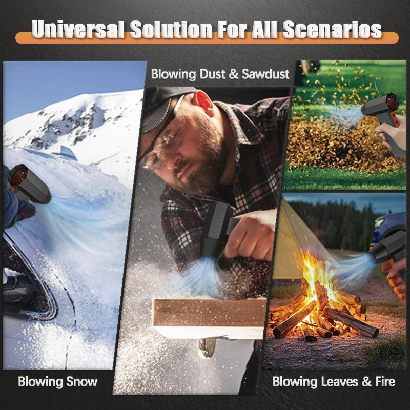 휴대용 터보 제트 팬, 조명 포함 핸드헬드 터보 제트 블로워, 200W 고출력, 자동차 제설기용 4단계 풍속 조절