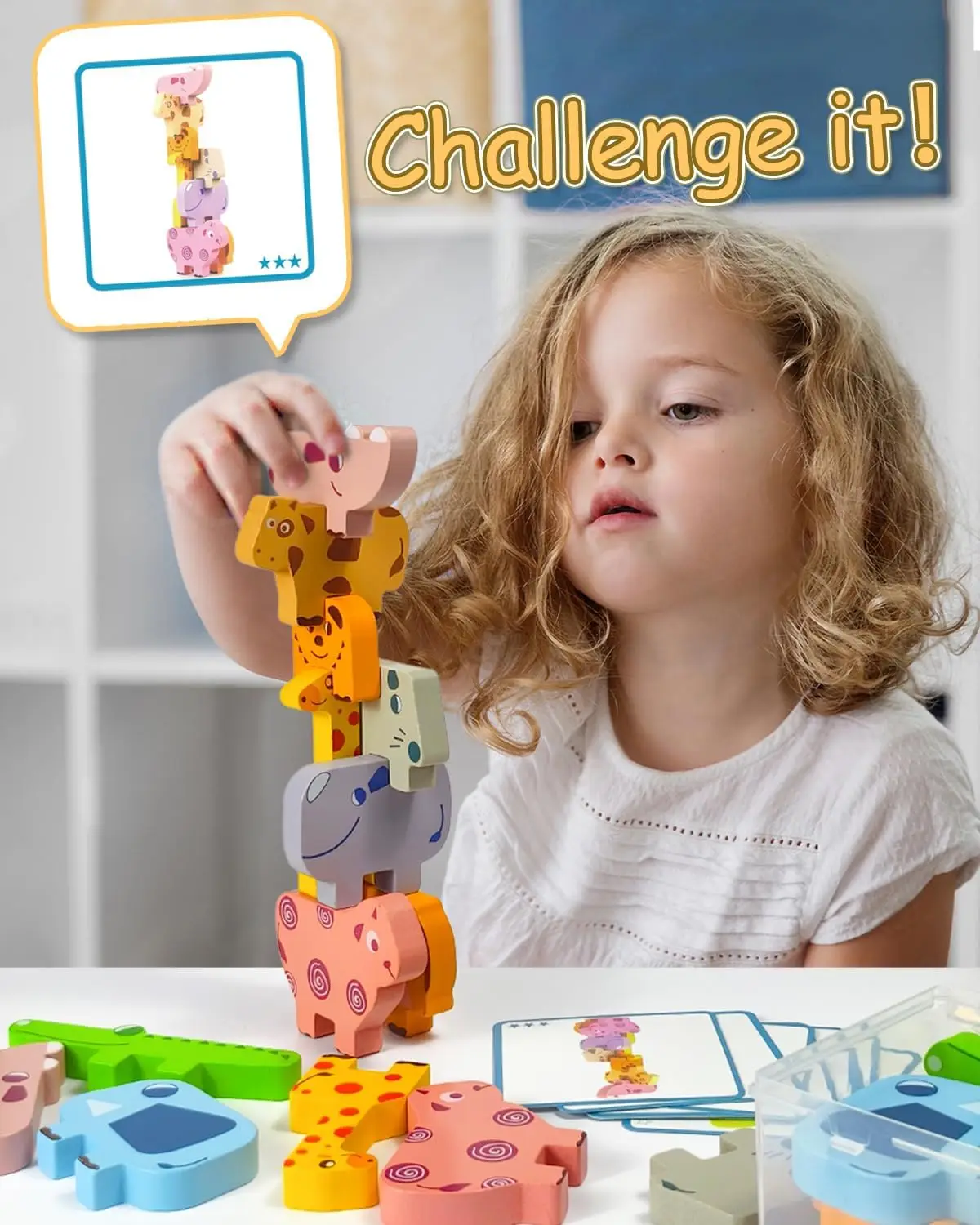 Brinquedos montessori para meninos e meninas de 1 2 3 4 anos, brinquedos para crianças de 2 a 4 anos, pacote com 10 blocos de animais de madeira, classificação e empilhamento, educação