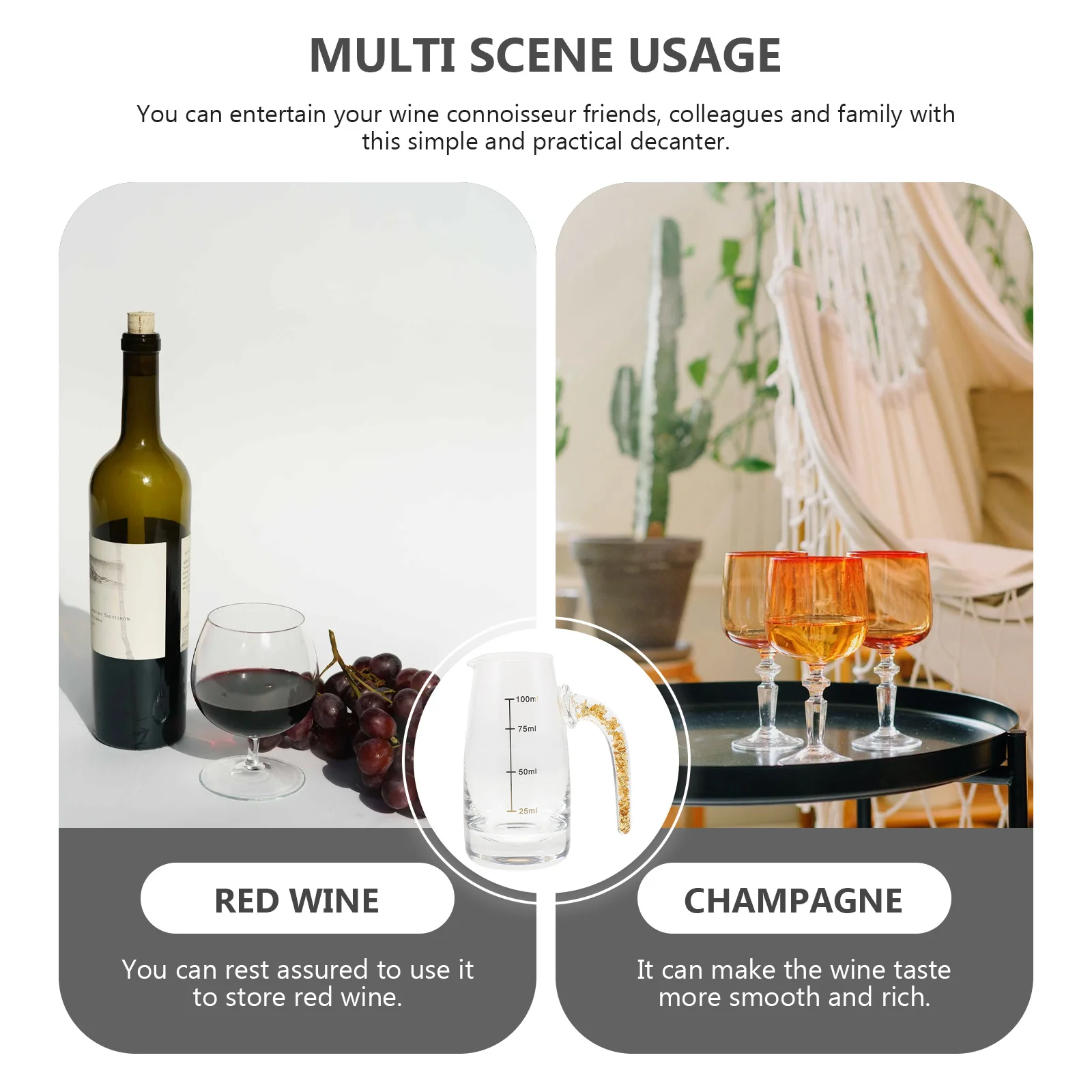 

Wine Decanter Transparent Glass Gold Foil Aerator for Red Wine Whiskey Dispenser Barware Supply Household