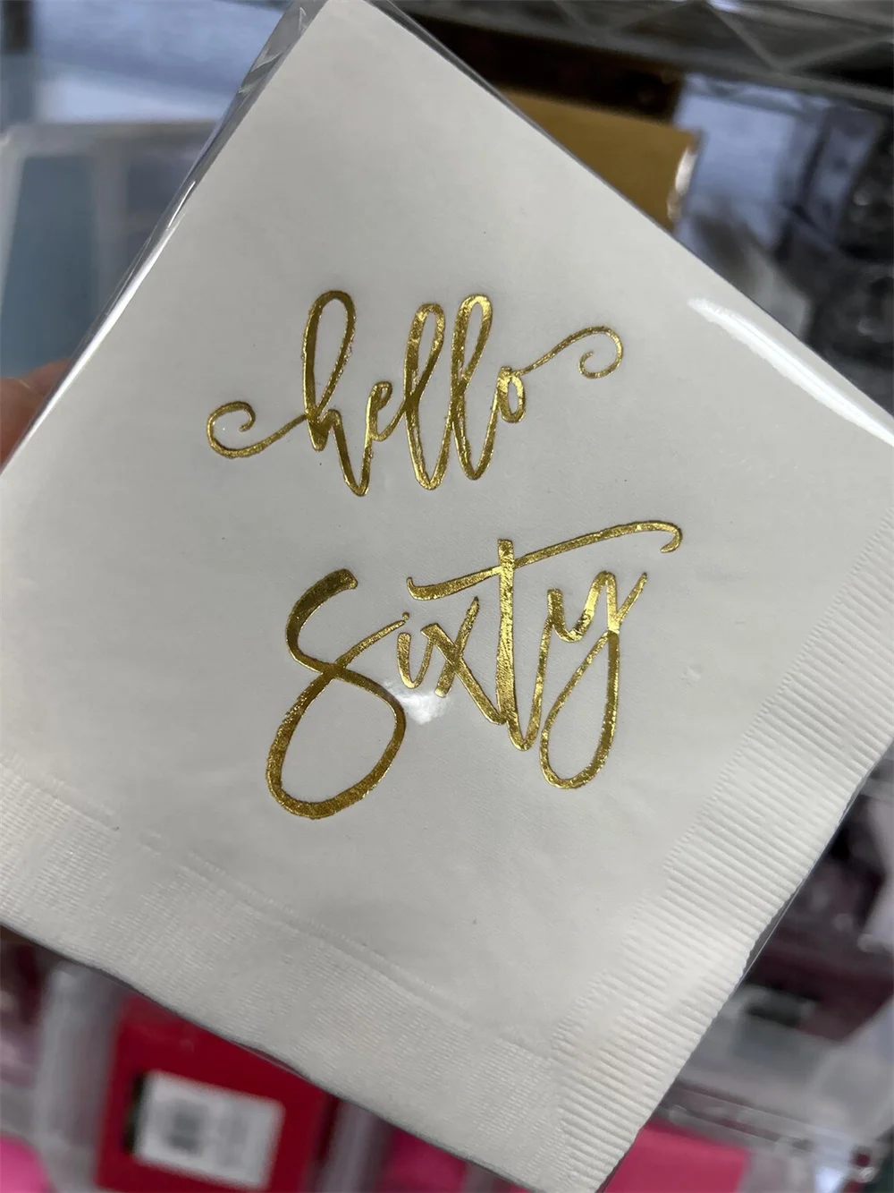 

50PCS Hello Sixty White or Black w/Metallic Gold Foil Cocktail Beverage Napkins 3 Ply Happy Birthday 60th Hello 60 Metallic Gold