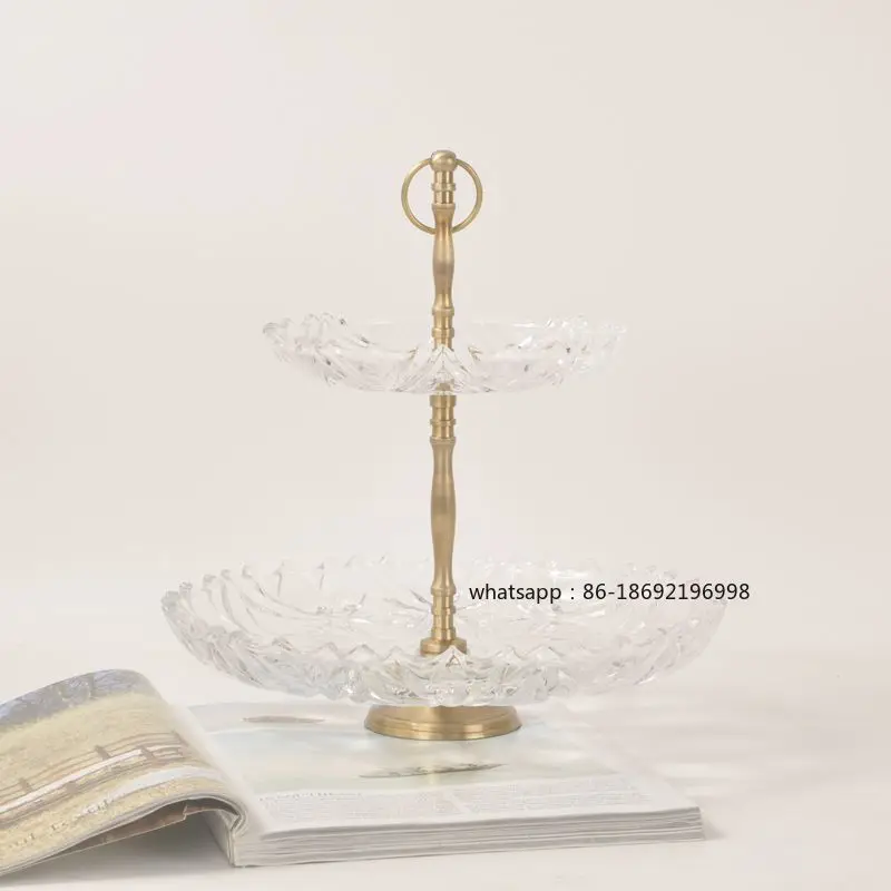 India Imported European Style Light Luxury Brass Crystal Glass Household Fruit Plate Decoration Ornament High-end Luxury Candy P