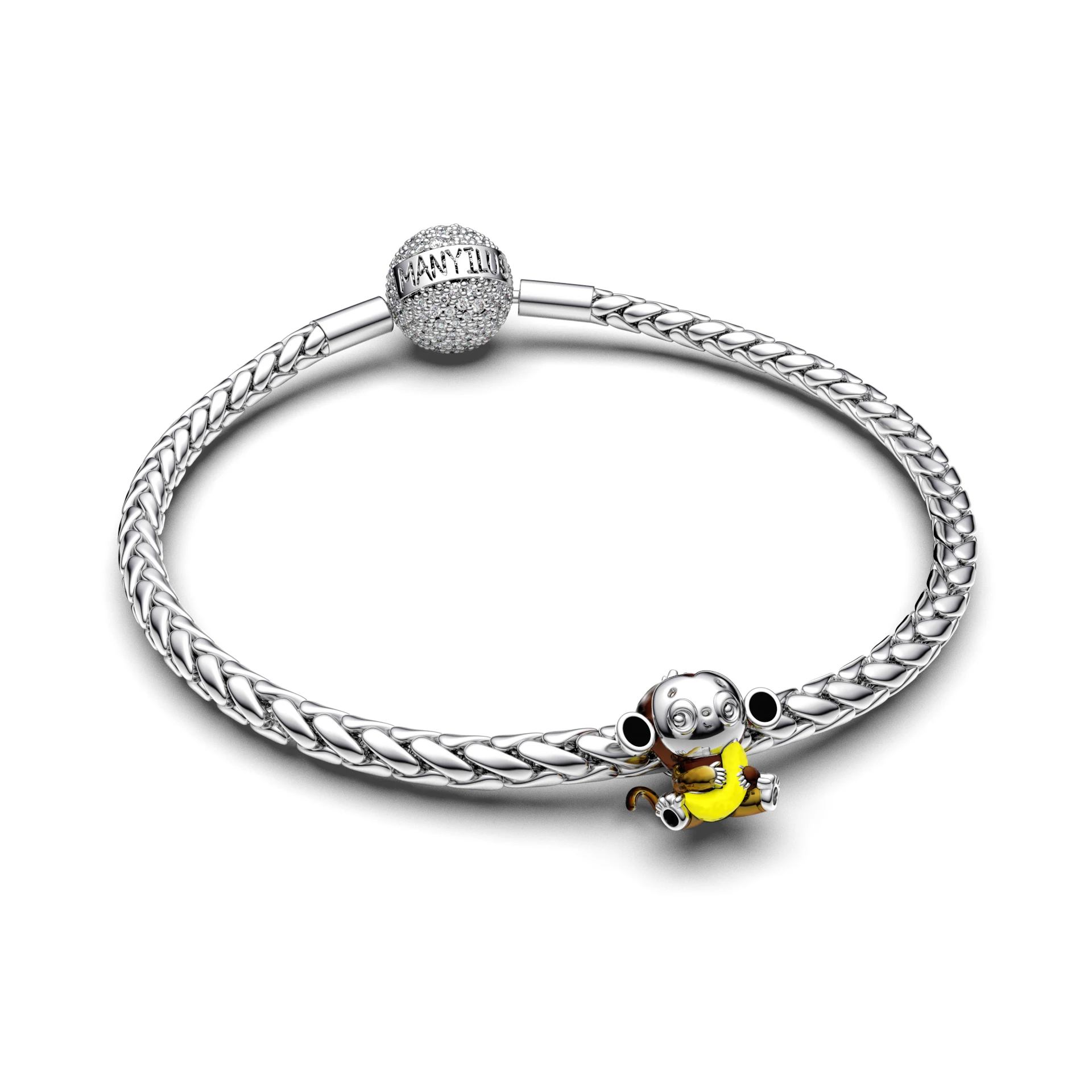 Manyilus Banana Monkey Charm 925 Sterling Silver Fun Animal Jewelry Pendant for Original Bracelet Playful Gift for Animal Lovers view 3