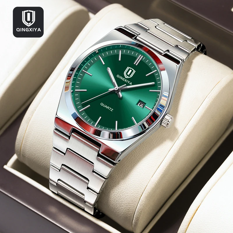 

QINGXIYA Фирменные новые модные мужские кварцевые часы из нержавеющей стали, водонепроницаемые светящиеся часы с датой, мужские деловые часы Reloj Hombre
