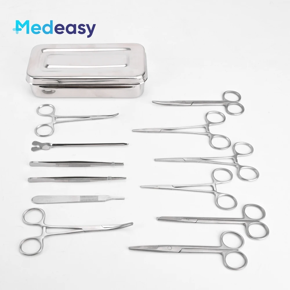 13 Pcs Stainless Steel Basic Minor Surgery Dressing Surgical Instruments Box Set