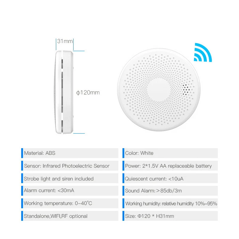 Tuya Smart Home WiFi 2 in 1 Carbon Monoxide Alarm Smoke Detector Smart Life APP Alert Fire Sound Alarm Security Protection