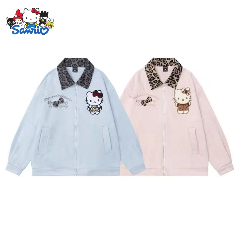 

Sanrio Hello Kitty Baseball Uniform Sweet Cool Jacket Imitation Deer Leather Autumn and Winter New 2025 Style Lapel Jacket Gift