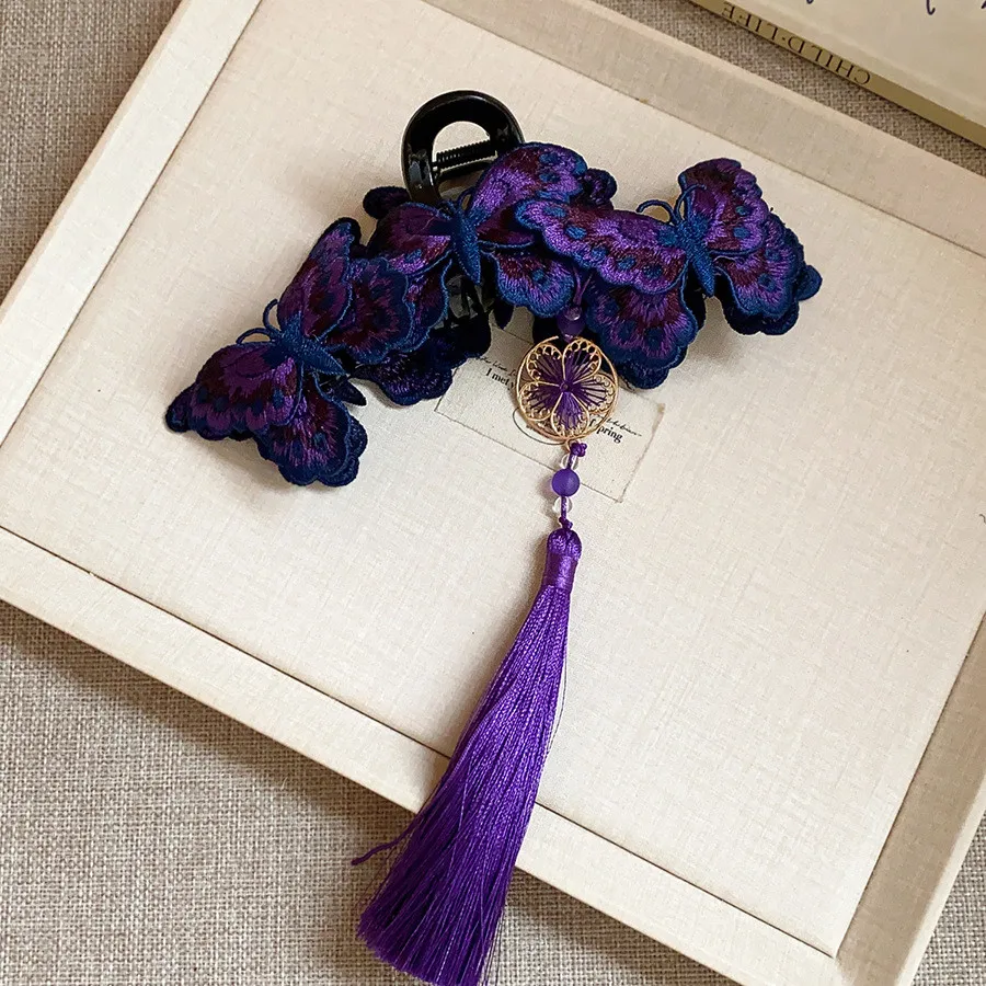 Knitted Butterfly Tassel Hair Clip Retro Style Fashion Versatile Hair Claws for Women Light Luxurious High-end Hair Accessory