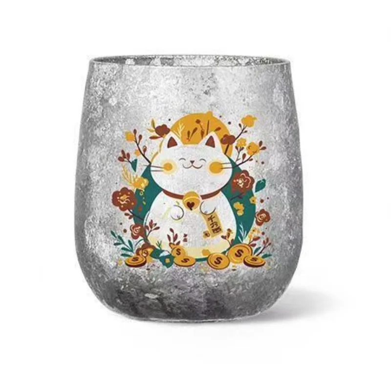 240ML Japanese Style Lucky Cat Shiba Inu Dog  Pattern Titanium Coffee Cup Pure Titanium Egg Shaped  Water Cup Teacups