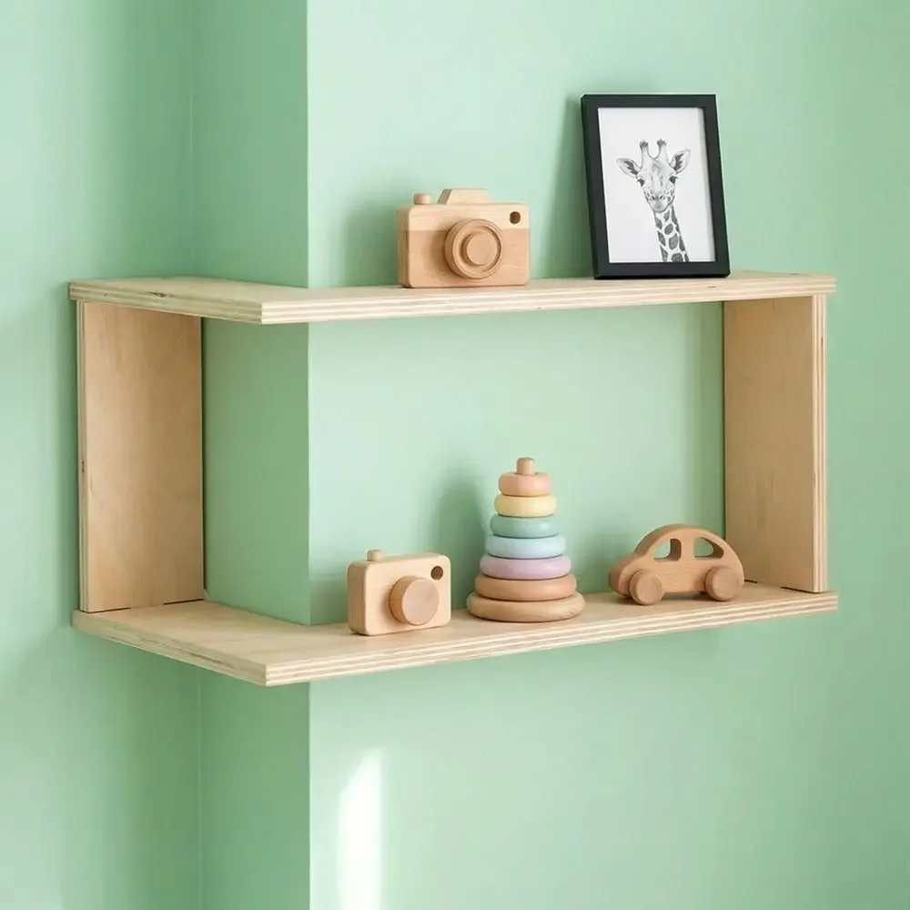 Wooden Floating Corner Shelf Large Capacity Decorative Trapezoidal Corner Shelf Space Saving Modern