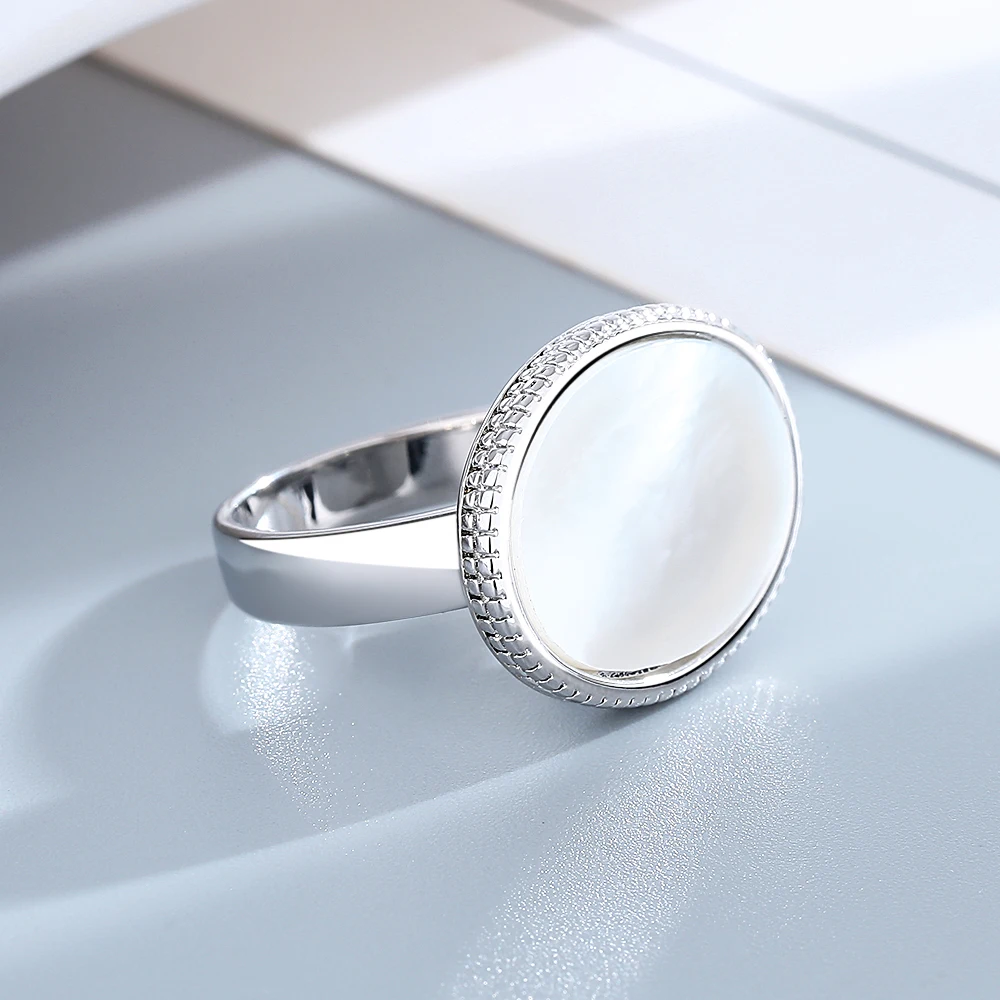 Vintage Natural Shell  Ring 925 Sterling Silver Simple Rings Luxury Fine Jewelry Wedding Gift for Women