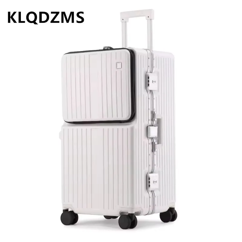 KLQDZMS 26"28"30 Zoll Gepäck mit großer Kapazität, Frontöffnung, Aluminiumrahmen, Wagenkoffer, Wagentyp, Reisetasche, USB-Ladekoffer