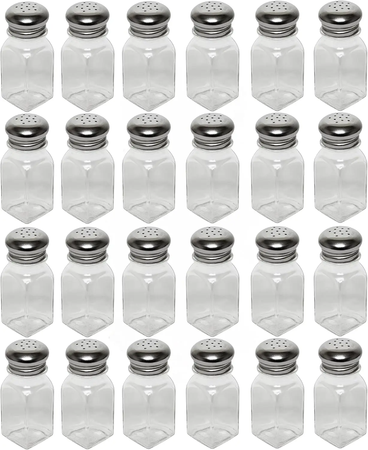 2 oz Classic Square Clear Glass Salt or Pepper Shakers with Stainless Steel Mushroom Tops Set of 24