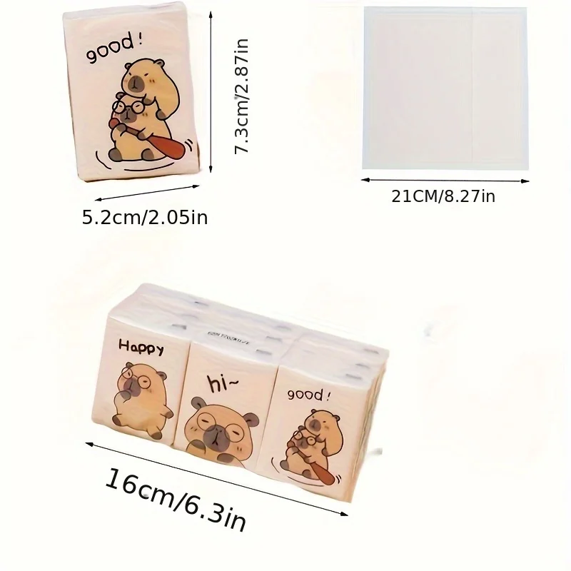 72 pieces/9 packs of Capibara tissues,portable pocket tissues,convenient for daily outdoor use,each pack contains 8 pieces