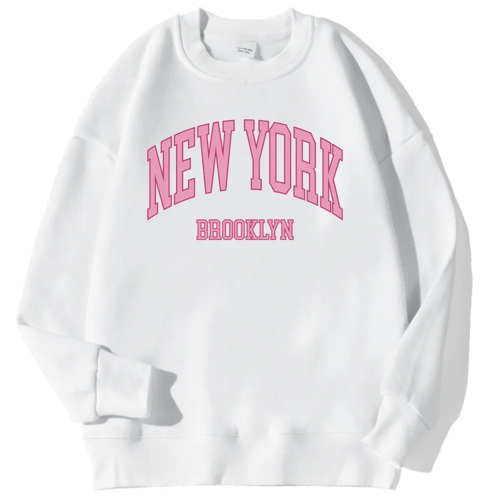 New York Brooklyn Pink City Letter Prints Male Sweatshirts Autumn Street Hoodies O-Neck Fleece Pullovers Warm Loose Sportswears