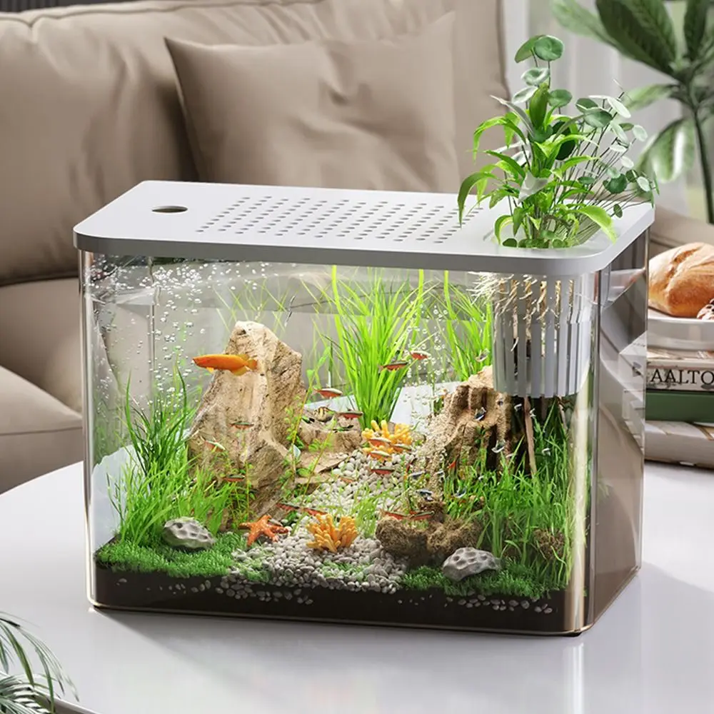 

Multifunctional PET+ABS Fish Tank with Lid Transparent Desktop Aquarium Drop Resistant Hydroponic Tank Turtle Tank for Home
