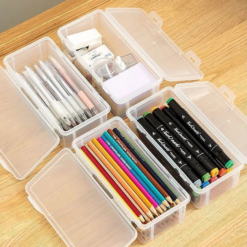 1/4pcs Clear Plastic Storage Boxes with Lids for Pencils,Pen, Stationery Jewellery Ornaments Home Supplies Office Organization