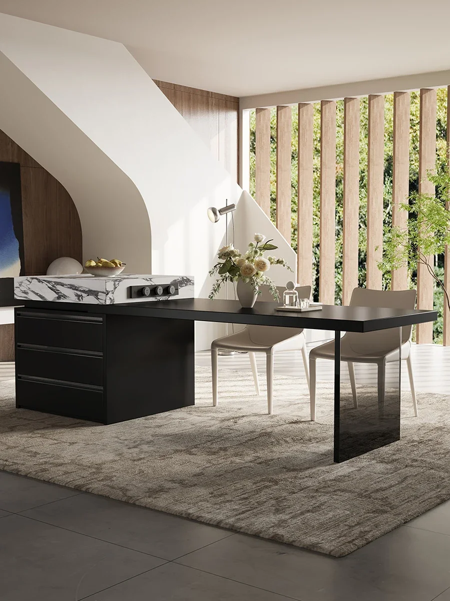 Minimalist island dining table integrated retractable rock slab guide table plus dining table advanced sense