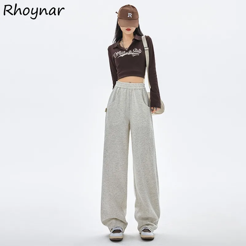 

Solid Pants Women Korean Style Simple All-match Cozy Slender Drape Straight Leisure College Spring Students Elastic Waist Chic