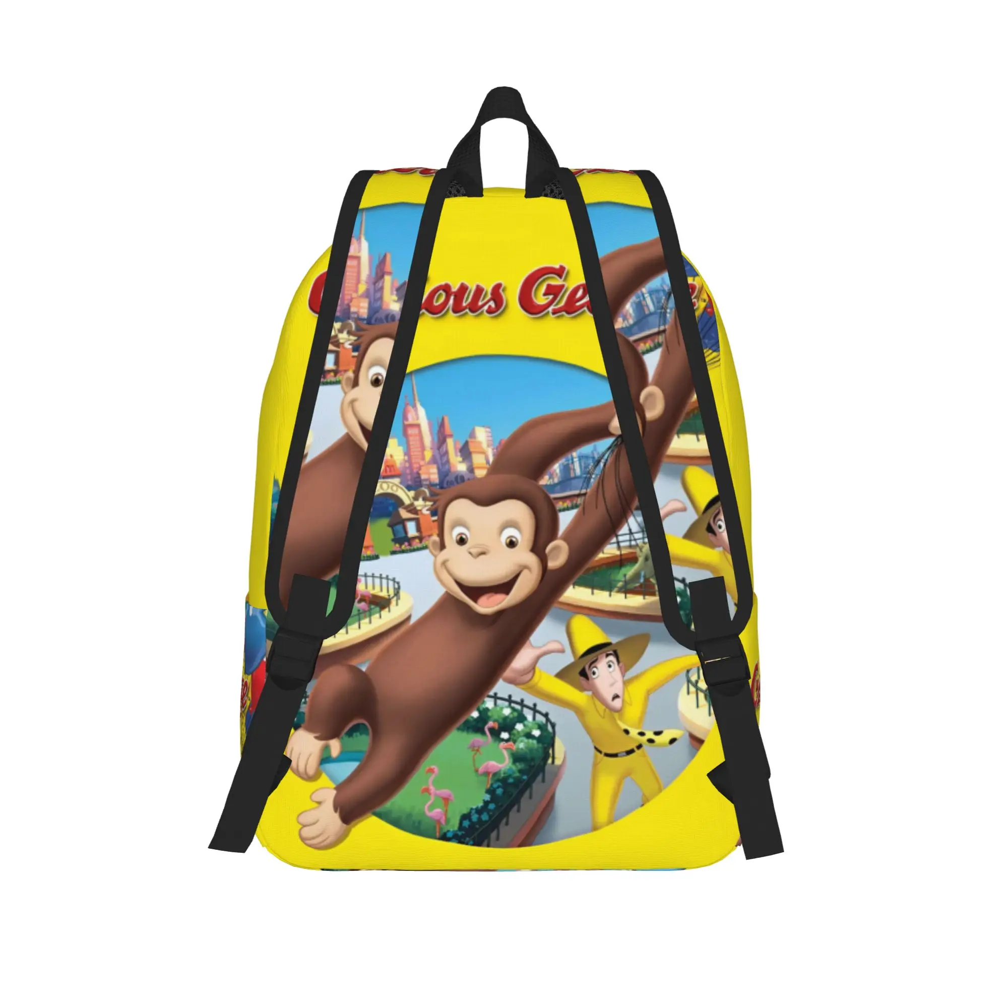 Curious George Monkey Cartoon Casual Backpack Sports Student Hiking Travel TV Series Daypack for Men Women College Canvas Bags