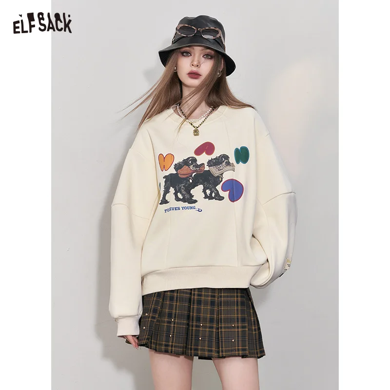 

ELFSACK Graphic Kawaii Fleece Hoodies Women 2023 Winter Plus Size Tops