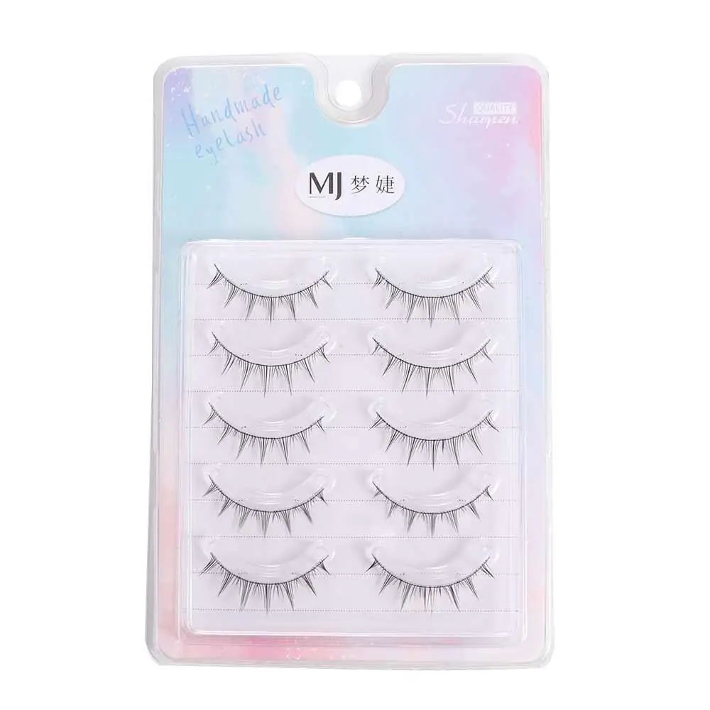 5 paires de faux cils doux anti-transpiration, outil cosmétique Portable et moelleux, tige transparente, bande dessinée naturelle, pour femmes