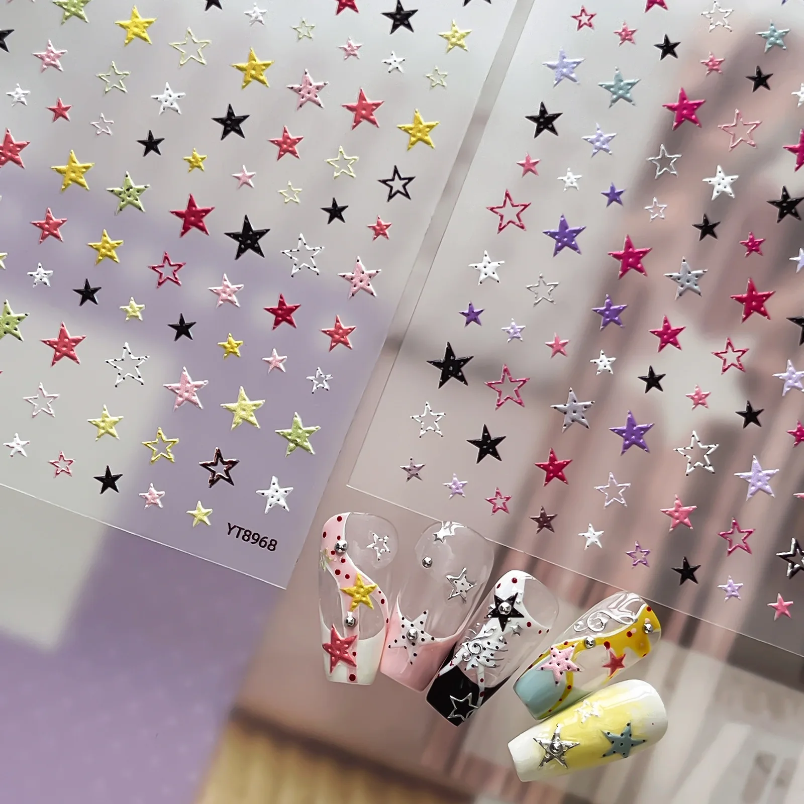 Sweet 3D Relief Pentagram Nail Stickers With Multi-color Polka Dot Star Pattern Self-adhesive 3D Nail Art Decoration Sticker DIY