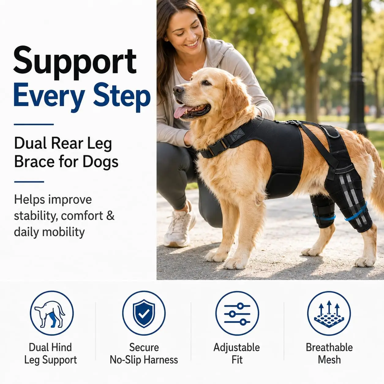 Dog Hind Leg Knee Brace Harness, Dual Leg Protection, Metal Splints for ACL Tear, Arthritis, Post-Operative Recovery