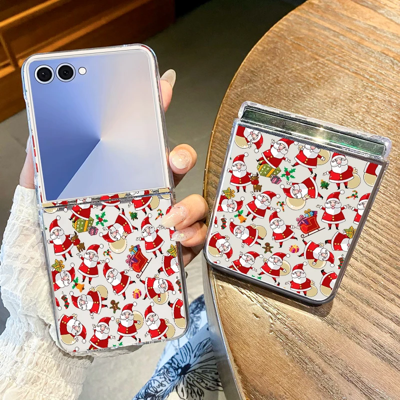 Custodia per telefono alce pupazzo di neve di Natale per Samsung Galaxy Z Flip 7 FE 6 5 4 3 5G Cover pieghevole trasparente per PC rigido per Samsung Z Flip5 Flip4