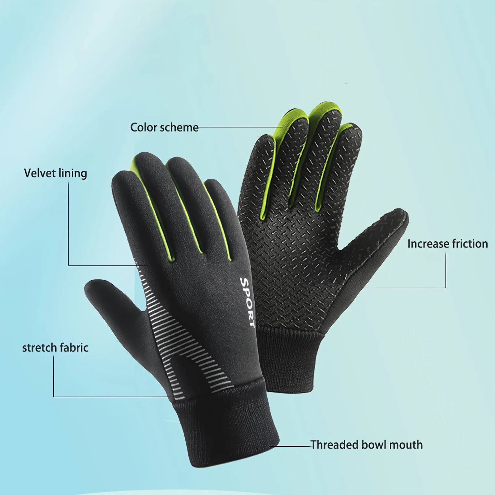 1 pair Thermal Gloves - Cold Weather Snow Gloves with Finger Separation, Winter Gloves for Student, Non-Slip Grip for Skiing