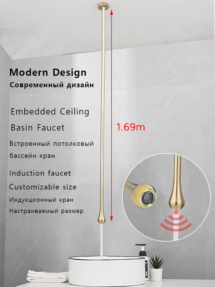Moderne Induktion Bad Wasserhahn Decke Design Waschbecken Wasserhahn Messing Mixer Waschbecken Sensor Wasserhahn Bad Heiß Kalt Hotel Armaturen Decken montierte Waschbecken Wasserhahn aus massivem