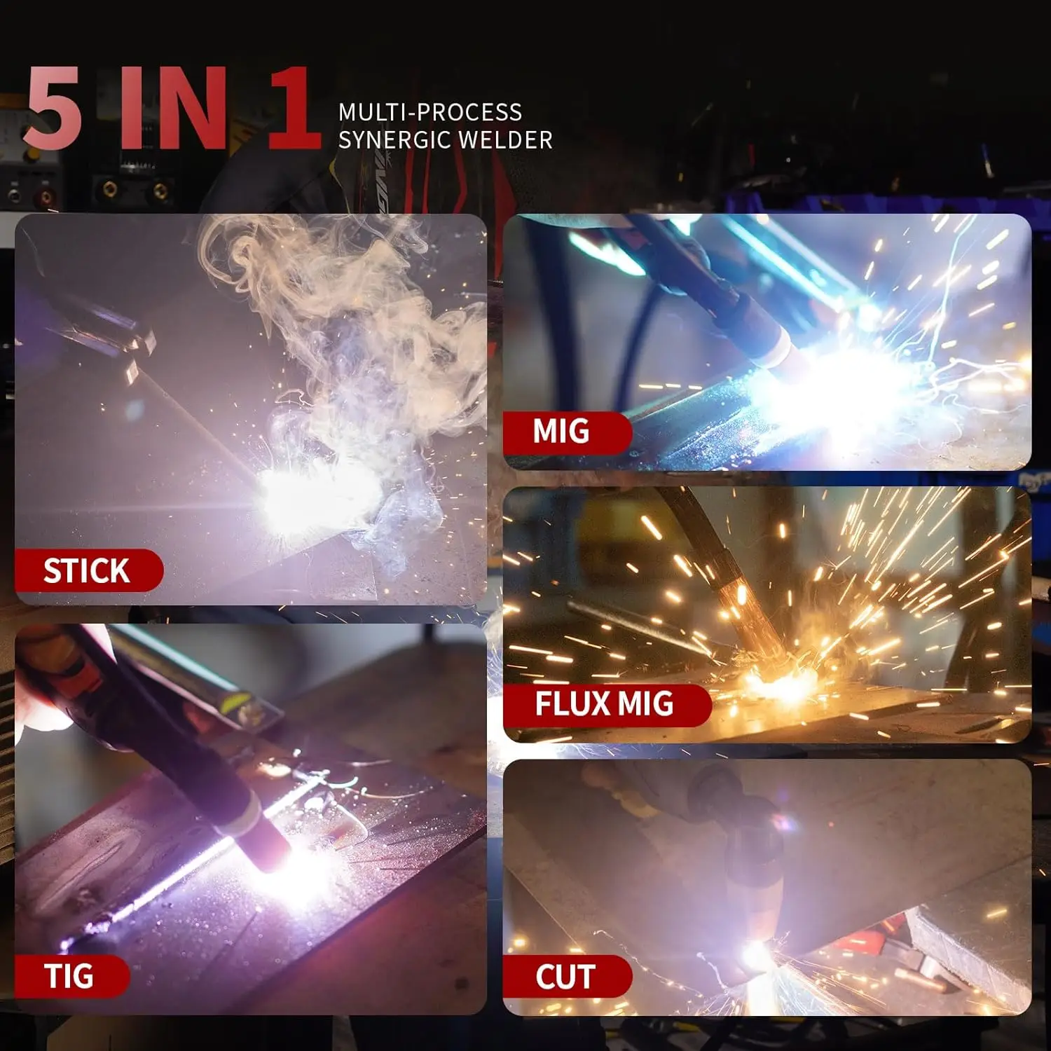 ماكينة لحام قطع البلازما كومبو غاز MIG/Gasless MIG/Lift TIG/Stick/CUT 5 في 1 ماكينة لحام ألومنيوم مع 110 فولت/220 فولت · شعبية جديدة