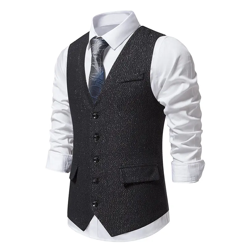 Men‘s Suit Vests Vintage Style Smart Casual Waistcoat Slim Single Breasted Suit Vest Men Sleeveless Formal Wedding Waistcoat Man