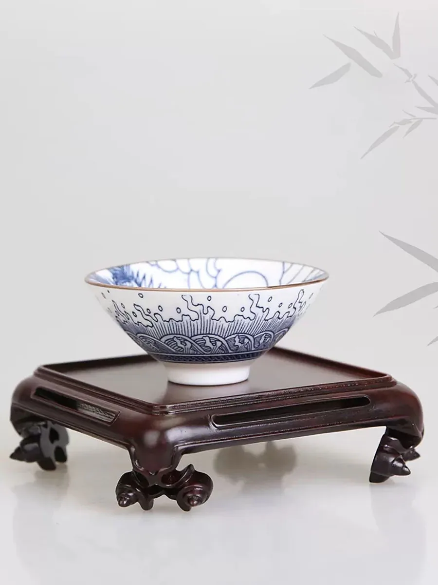 Red Wood Carving Square Seal Base Potato Branch Wood Jade Handle Purple Clay Pot Bonsai Porcelain