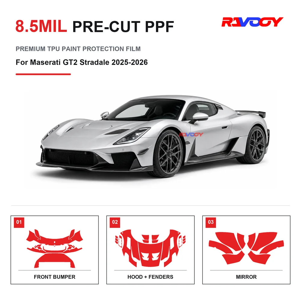 Precut PPF For Maserati GT2 Stradale 2025-2026 8.5mil TPU Clear Paint Protection Film Self Healing Hydrophobic Stone Chip Guard