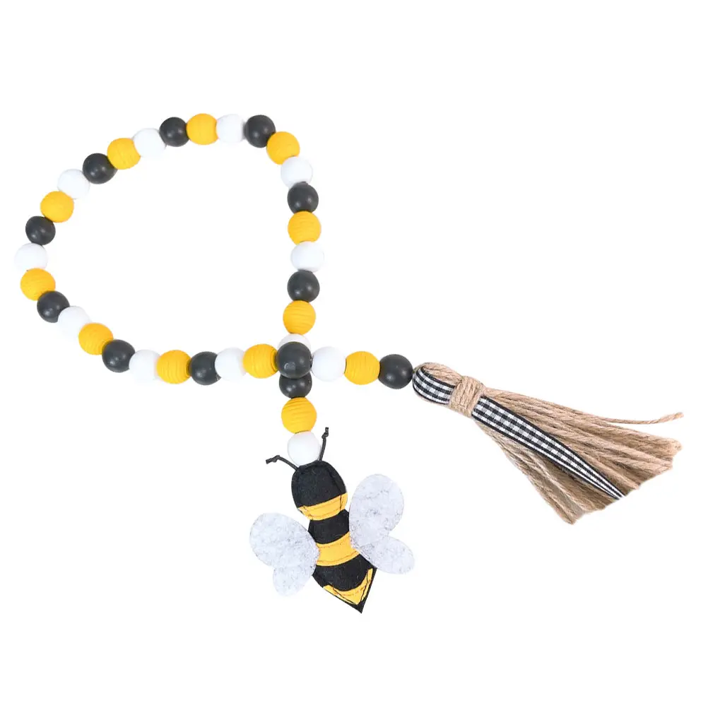 

Wooden String Decoration Bee Festival 108Cm Hemp Tassel Hanging Ornament Pendant Artistic Home Decor Festival Bead