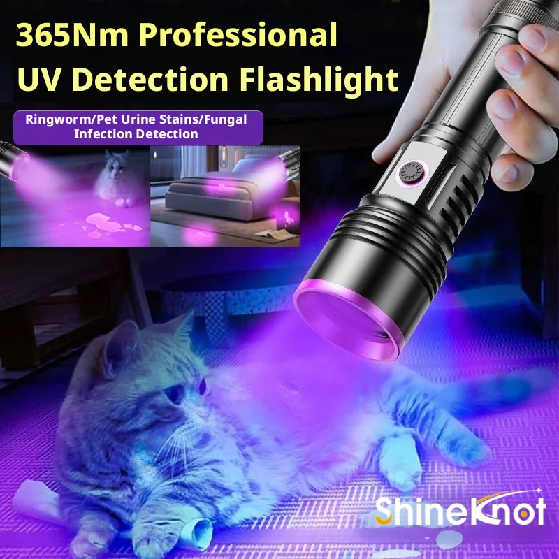 Shineknot High Power Flashlight 20w Uv Black Mirror Jewelry Fluorescent Anti-Counterfeiting Detection 365nm Purple Light Lamp