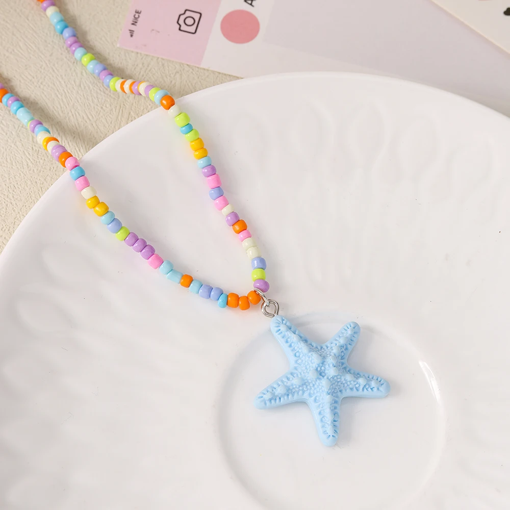 Aihua Neue Bunte Seestern-Halskette Handgefertigte Reisperlen-Halskette Modische Choker-Kette Sommer Strand Trendiger Urlaubsschmuck – Detail 11
