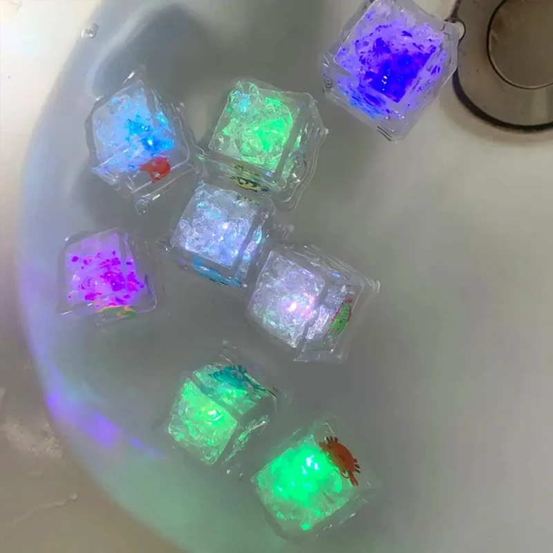 8PCS Cartoon Marine Animal Luminous Ice Cube Bath Toy LED Colorful Luminous Toy Touch Sensitive Luminous Toy