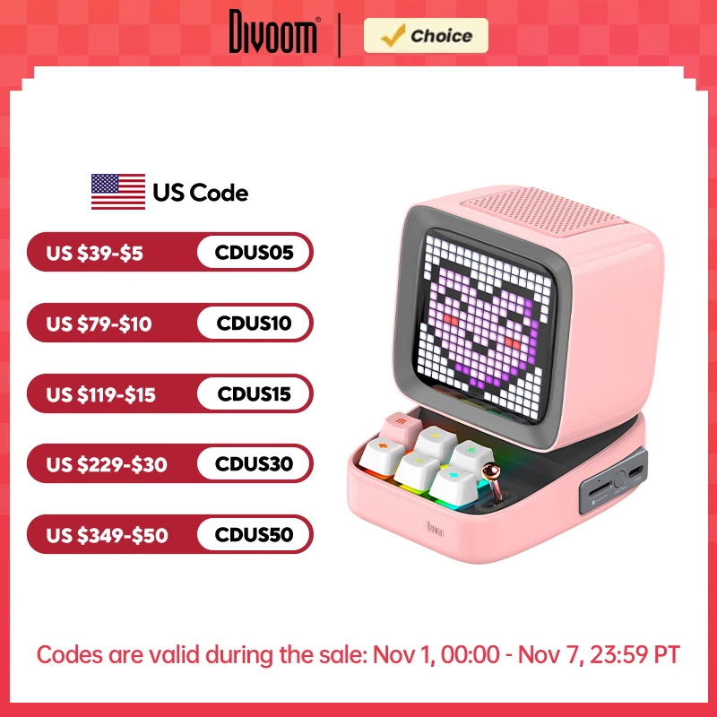 

Divoom Ditoo-Pro Retro Pixel Art Bluetooth Portable Speaker Alarm Clock DIY LED Display Board, Cute Gift Home Light Decoration