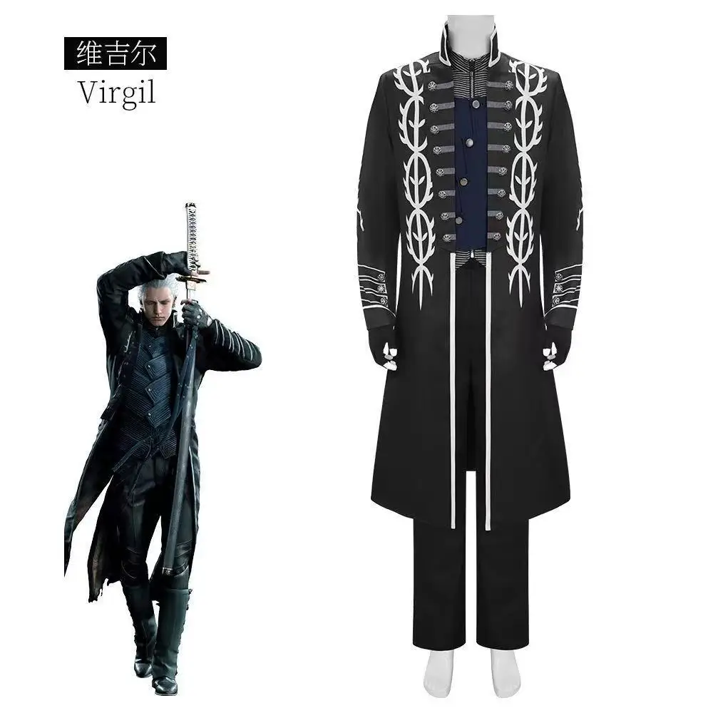 

Virgil Cosplay Costume Devil May Cry 5 (DMC5) Game-Inspired Trench Coat Full Set and wig