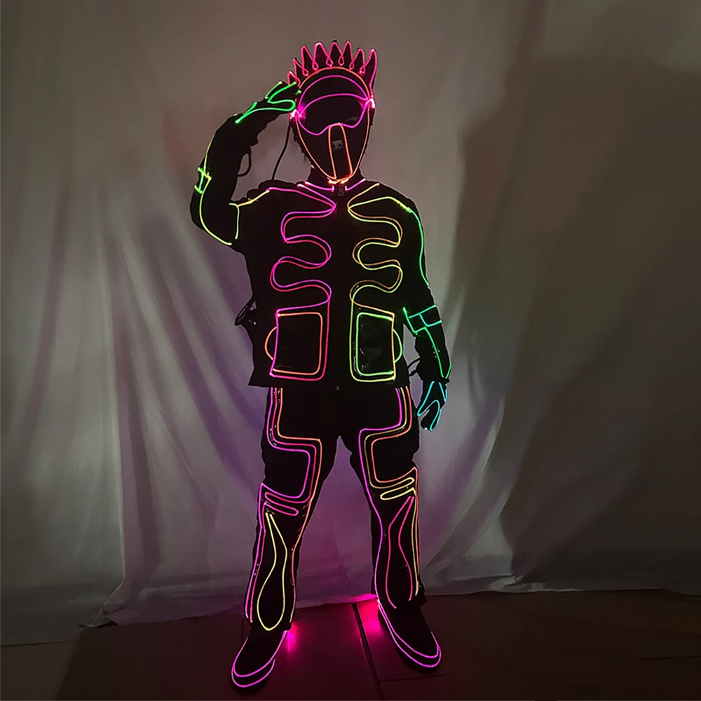 

Fiber Optic LED Dance Costume Future Electronic Stage Outfit Bar Nightclub Party Glow-in-the-Dark Dancewear