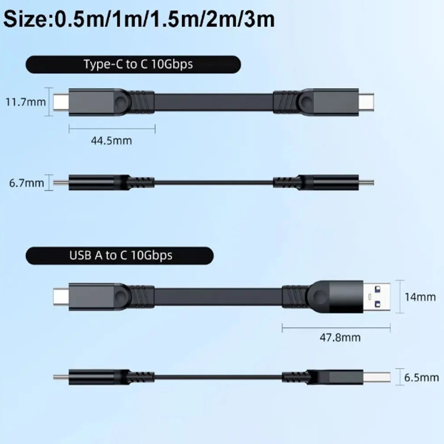 FPC USB 3.2 60W 10G Flat USB to Type C Short Cable USB A to USB-C 4A Fast Charging Data Cable for Smart Phone Pad Camera