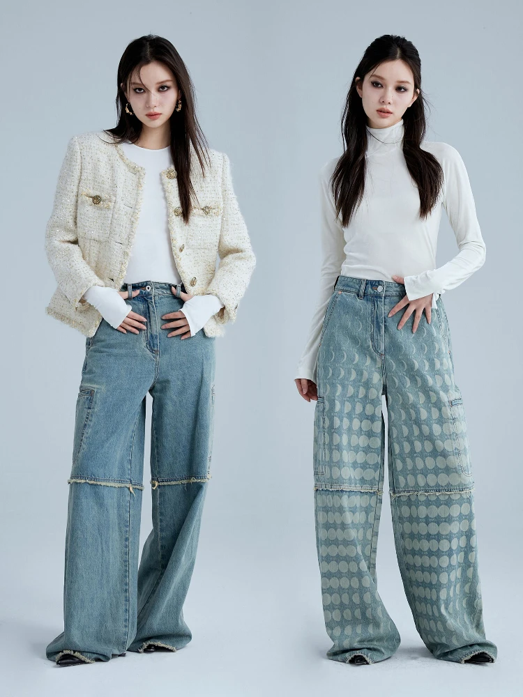 

Джинсы MAIMAI Retro Straight Leg с принтом, однотонные, с рваными краями, женские повседневные брюки, лето 2023, хлопок, размер L