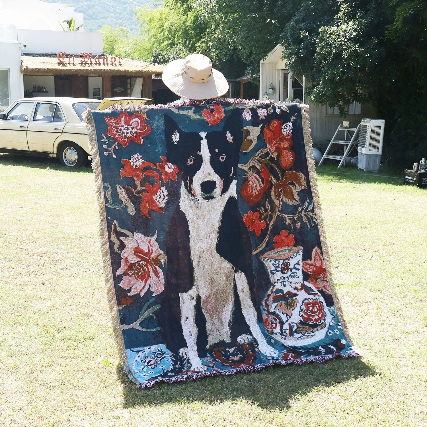 Korean Style Dogs Cats Blanket for Beds Retro Art Bedroom Decoration Tapestry Cute Animals Picnic Blankets Outdoor Camping Mat