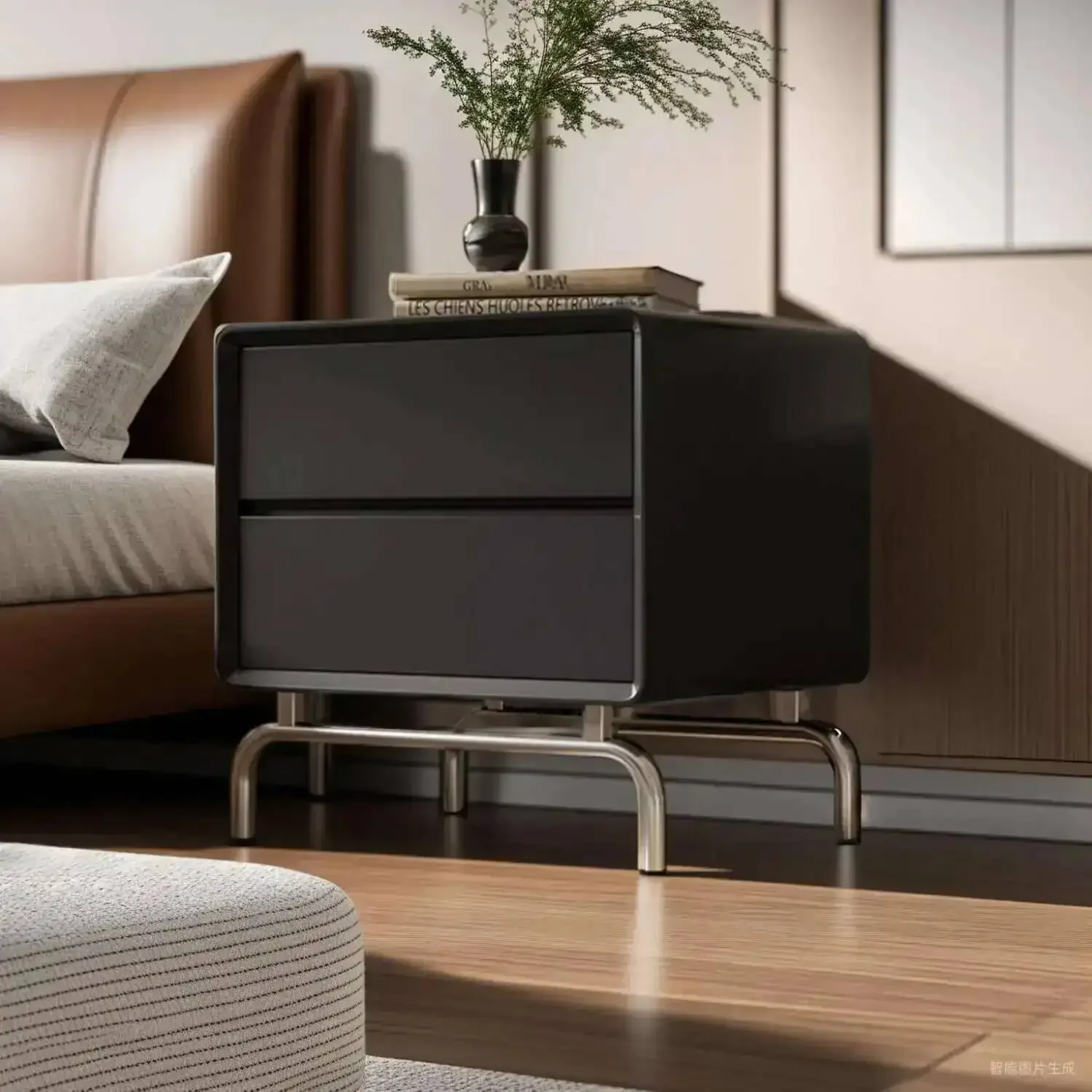 

m Storage Simple Furniture Double-layer Nordic Light Luxury Bedside Table Creative Leather Art Storage Tables Bedroom Household